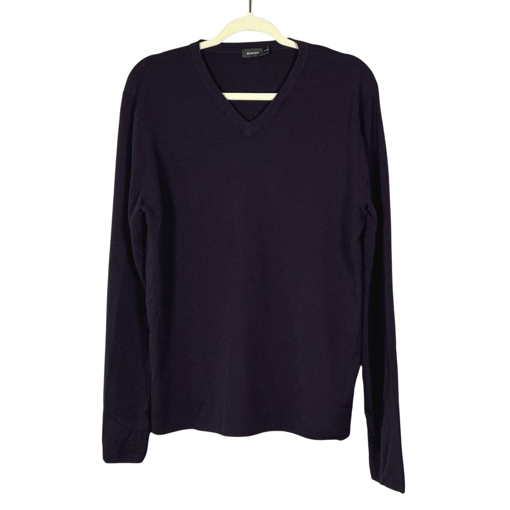 Jil Sander Mens Purple 100% Wool V-Neck Long Sleeve Sweater Size 54 Italy Flawed